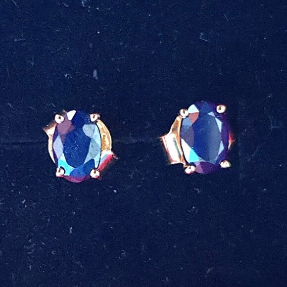 Elegant Natural Blue Sapphire 925 Sterling Silver Gold Vermeil Stud Earrings - Picture 10 of 14